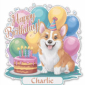 Corgi Birthday Sticker (Voorkant)