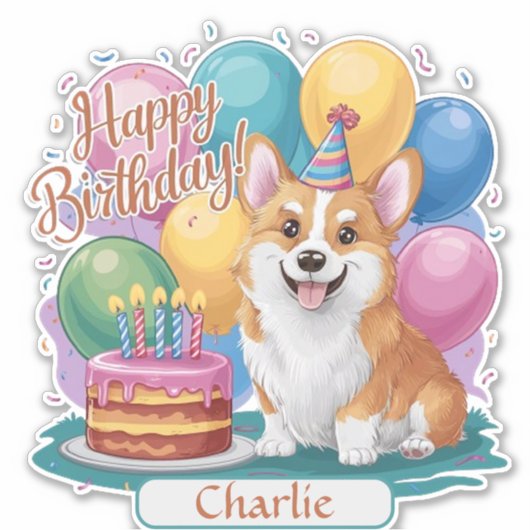 Corgi Birthday Sticker (Voorkant)