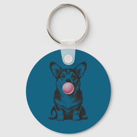 Corgi Blowing Bubble Gum Funny Dog Cartoon Meme  Sleutelhanger (Voorkant)