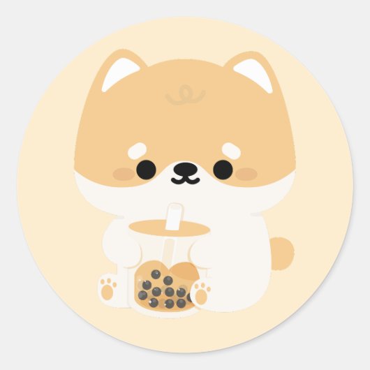 Corgi Boba Tea Ronde Sticker (Voorkant)