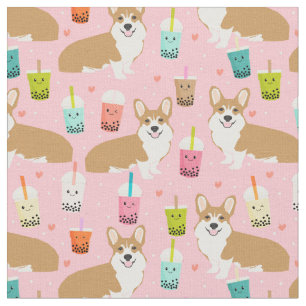 corgi boba tea roze kawaii stof