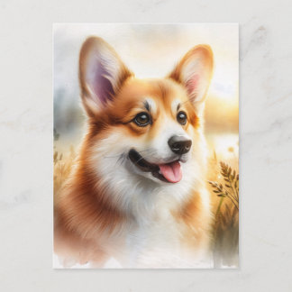 Corgi Buitenshuis Waterverf Kunst Briefkaart