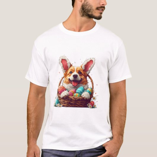 Corgi Bunny Ears Paasdag T-shirt (Voorkant)