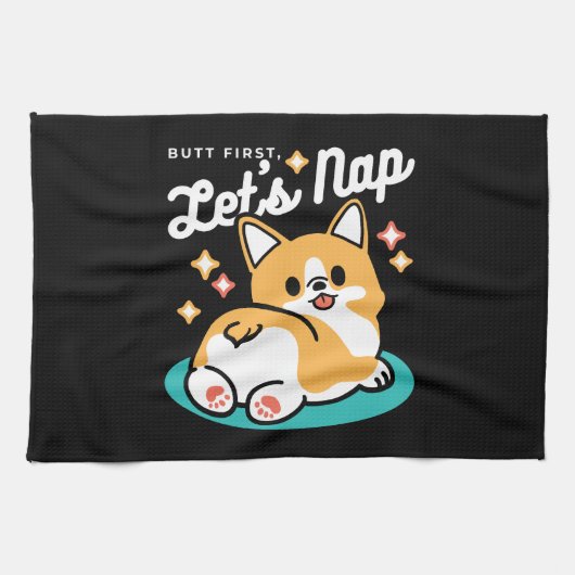 Corgi Butt en Nap Vibes - Schattigee slapende hond Theedoek (Horizontaal)