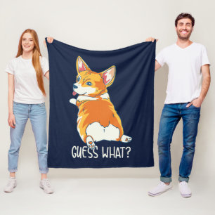 Corgi Butt raad wat Funny Dog Humor Fleece Deken