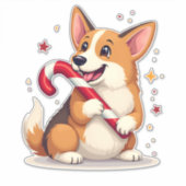 Corgi Candy Cane Joy Sticker (Voorkant)