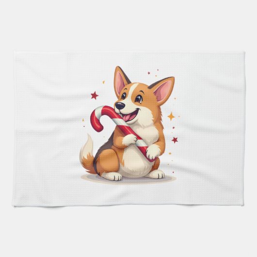 Corgi Candy Cane Joy Theedoek (Horizontaal)