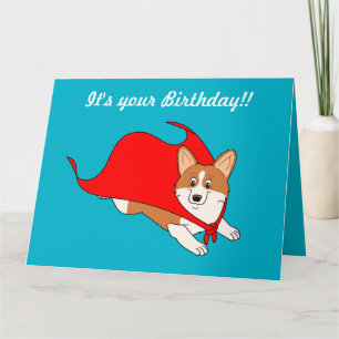 Corgi Cartoon Hero Birthday Card Kaart