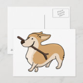 corgi cartoon w stick briefkaart (Voorkant / Achterkant)