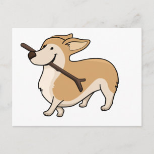 corgi cartoon w stick briefkaart