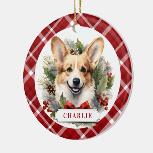 Corgi Ceramic Circle Ornement (Gauche)