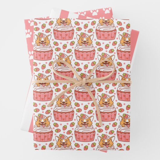 Corgi Chien Cupcake Enveloppement Papier Ensemble  (En situation)