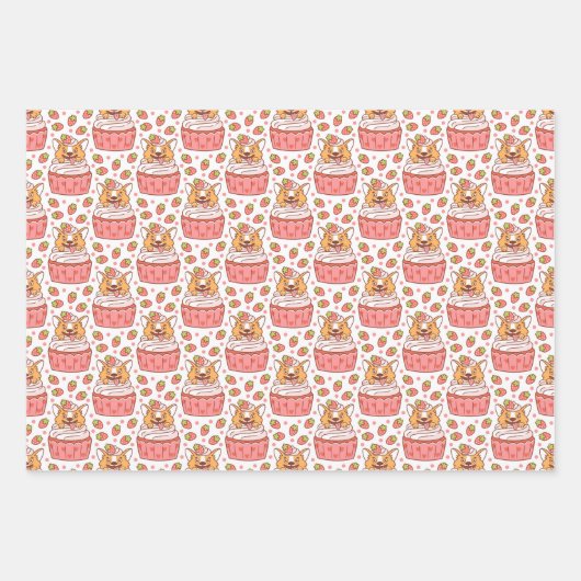Corgi Chien Cupcake Enveloppement Papier Ensemble (Devant)