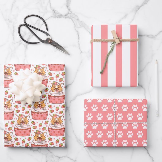 Corgi Chien Cupcake Enveloppement Papier Ensemble (Recto)