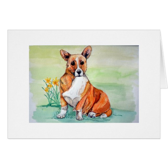 Corgi chien mignon gallois avec jonquille (Devant horizontal)