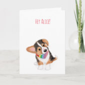 Corgi chiot hé là arc-en-ciel carte personnalisée (Devant)
