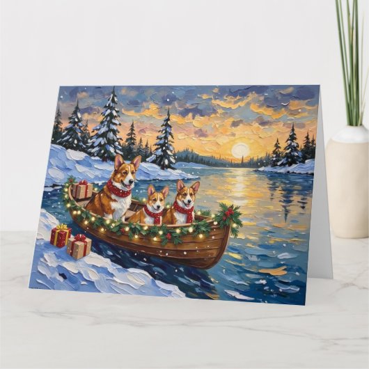 Corgi Christmas Boat Holiday Kaart (Voorkant)