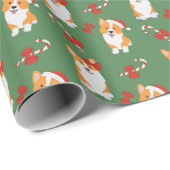 Corgi Christmas Candy Cane Pattern Cadeaupapier (Rol Hoek)