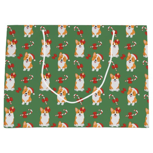 Corgi Christmas Candy Cane Pattern Groot Cadeauzakje (Voorkant)
