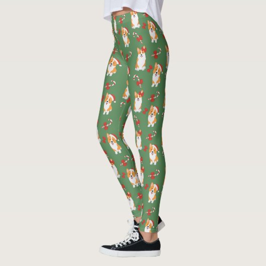 Corgi Christmas Candy Cane Pattern Leggings (Links)