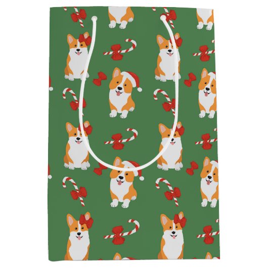 Corgi Christmas Candy Cane Pattern Medium Cadeauzakje (Voorkant)