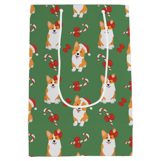 Corgi Christmas Candy Cane Pattern Medium Cadeauzakje (Achterkant)
