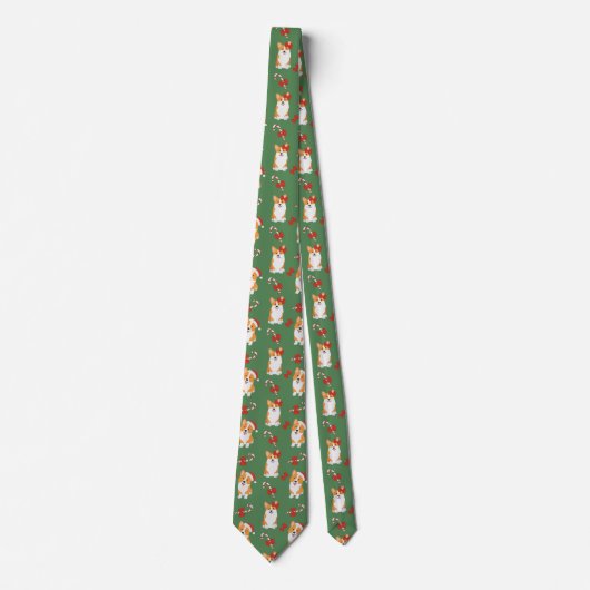 Corgi Christmas Candy Cane Pattern Stropdas (Voorkant)