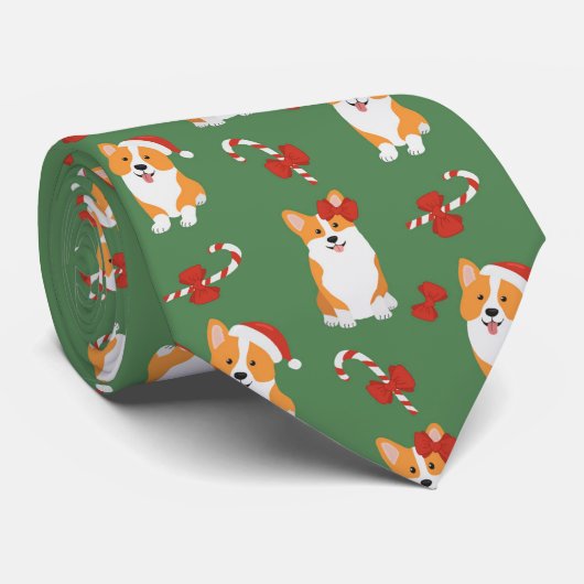 Corgi Christmas Candy Cane Pattern Stropdas (Opgerold)