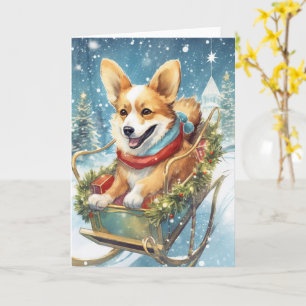 Corgi Christmas - Rijden op een slee van Cadeaus Kaart