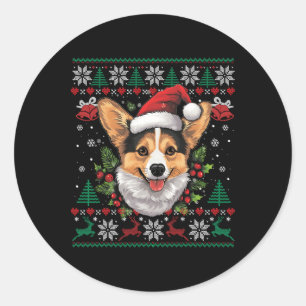 Corgi Christmas Santa Ugly Sweater Hondenliefhebbe Ronde Sticker