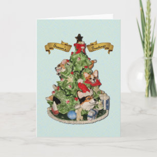 Corgi Christmas Tree Wenskaart Feestdagen Kaart