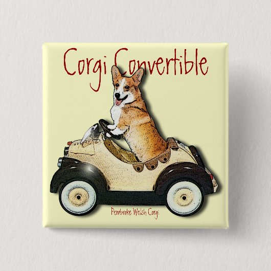 Corgi Convertible Vierkante Button 5,1 Cm (Voorkant)