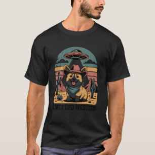 Corgi Cowboy UFO Grappige Westerse Buitenaardse Ho T-shirt