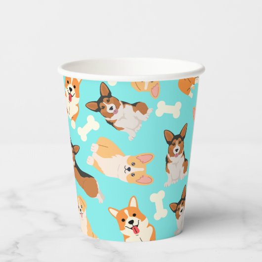 Corgi Cute Pattern in Mint Papieren Bekers (Achterkant)