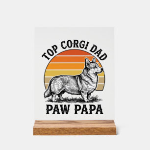 Corgi Dad T-shirt Vintage Sunset Dog Papa Cadeau_1 Acryl Bord
