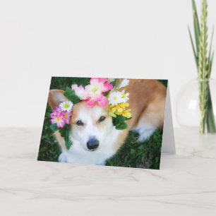 Corgi dans Flower Garland carte de voeux vierge