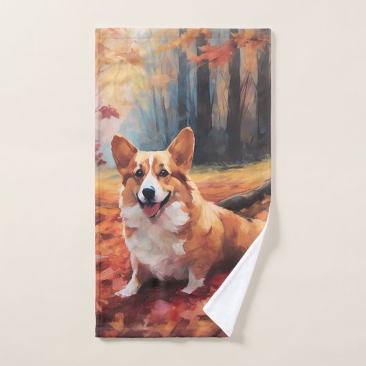 Corgi dans les feuilles d'automne automne automne  (Serviette à main)