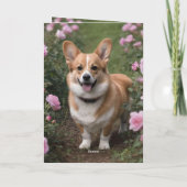 Corgi Dans Les Roses Rose, Carte Anniversaire (Dos)
