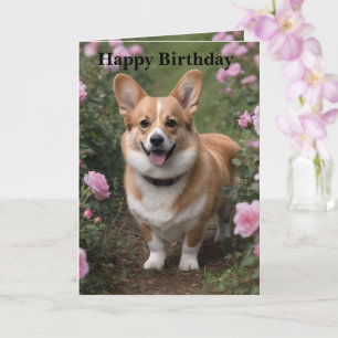 Corgi Dans Les Roses Rose, Carte Anniversaire