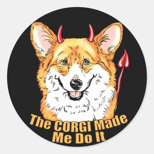 Corgi Devil deed het Ronde Sticker (Voorkant)