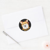 Corgi Devil deed het Ronde Sticker (Envelop)