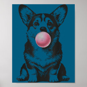 Corgi die Bubble Gum blaast Grappige Honden Cartoo Poster