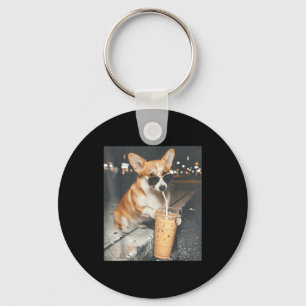 Corgi die ijs-koffie drinkt grappige dieren meme c sleutelhanger
