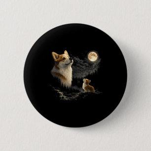 Corgi die naar de maan huilt vintage 90s grappige ronde button 5,7 cm