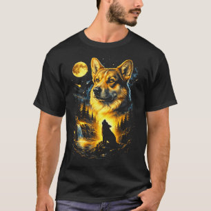 Corgi die naar de maan huilt vintage 90s grappige t-shirt