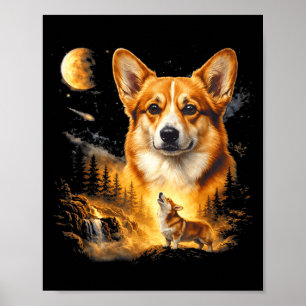 Corgi die naar de maan huilt vintage jaren 90 grap poster