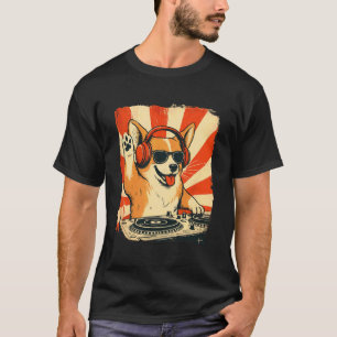 Corgi DJ House Muziek Retro Hondenliefhebber T-shirt