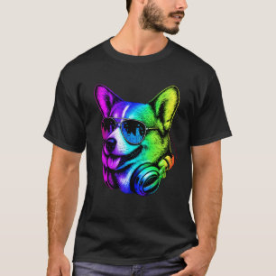 Corgi DJ Koptelefoon Retro Muziek Hond Liefhebber T-shirt