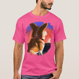 Corgi Dog Art Sunset  Retro Corgis Dogs199 T-shirt