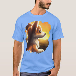 Corgi Dog Art Sunset  Retro Corgis Dogs-313 T-shirt